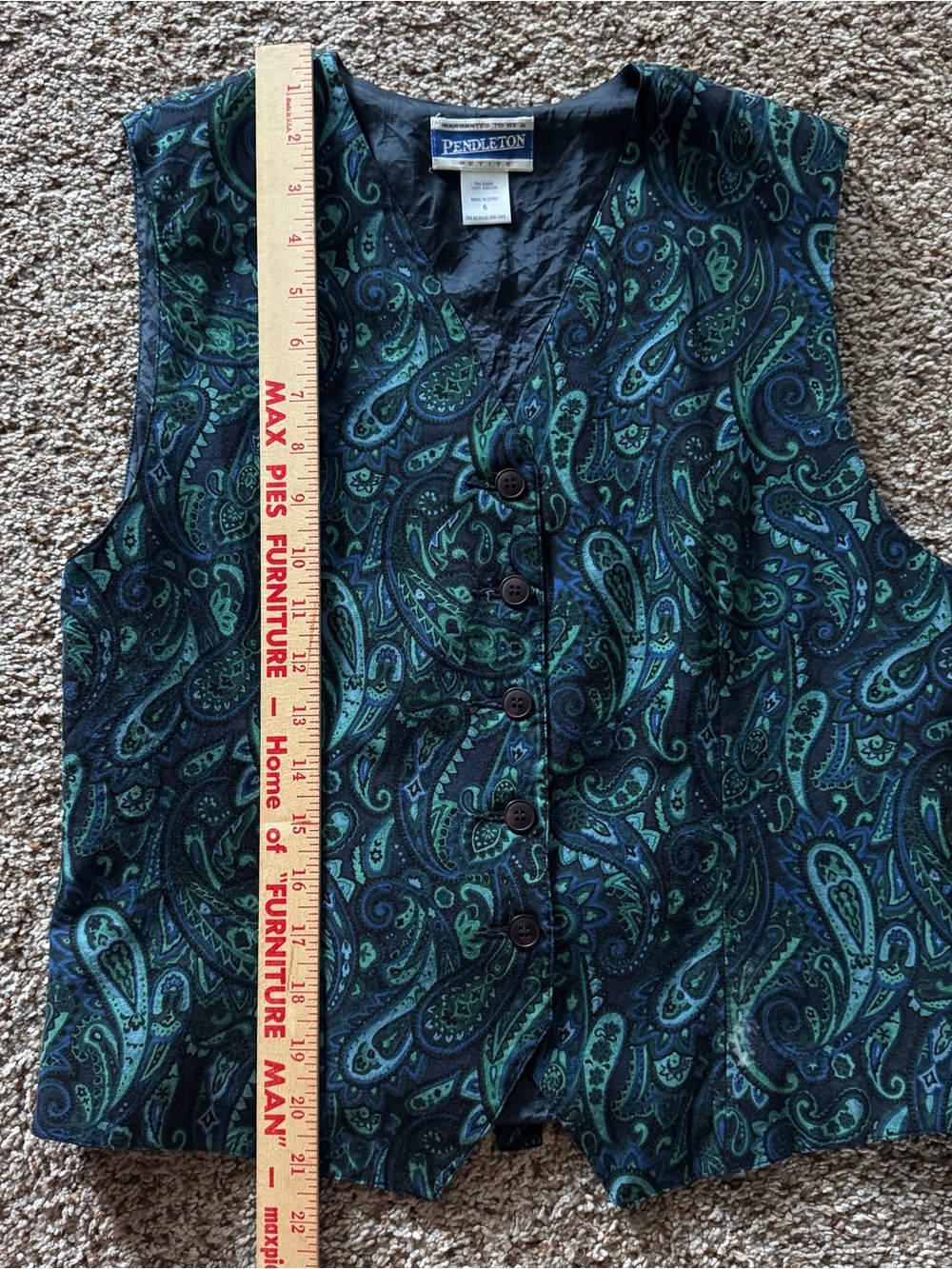 Pendleton 90s Paisley Vest 6P Vintage Fitted Button Front Dark Academia - Picture 8 of 9
